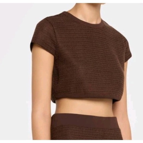 Simkai Lidie Knit Crop Top Size XS Chocolate Brown Short Sleeve